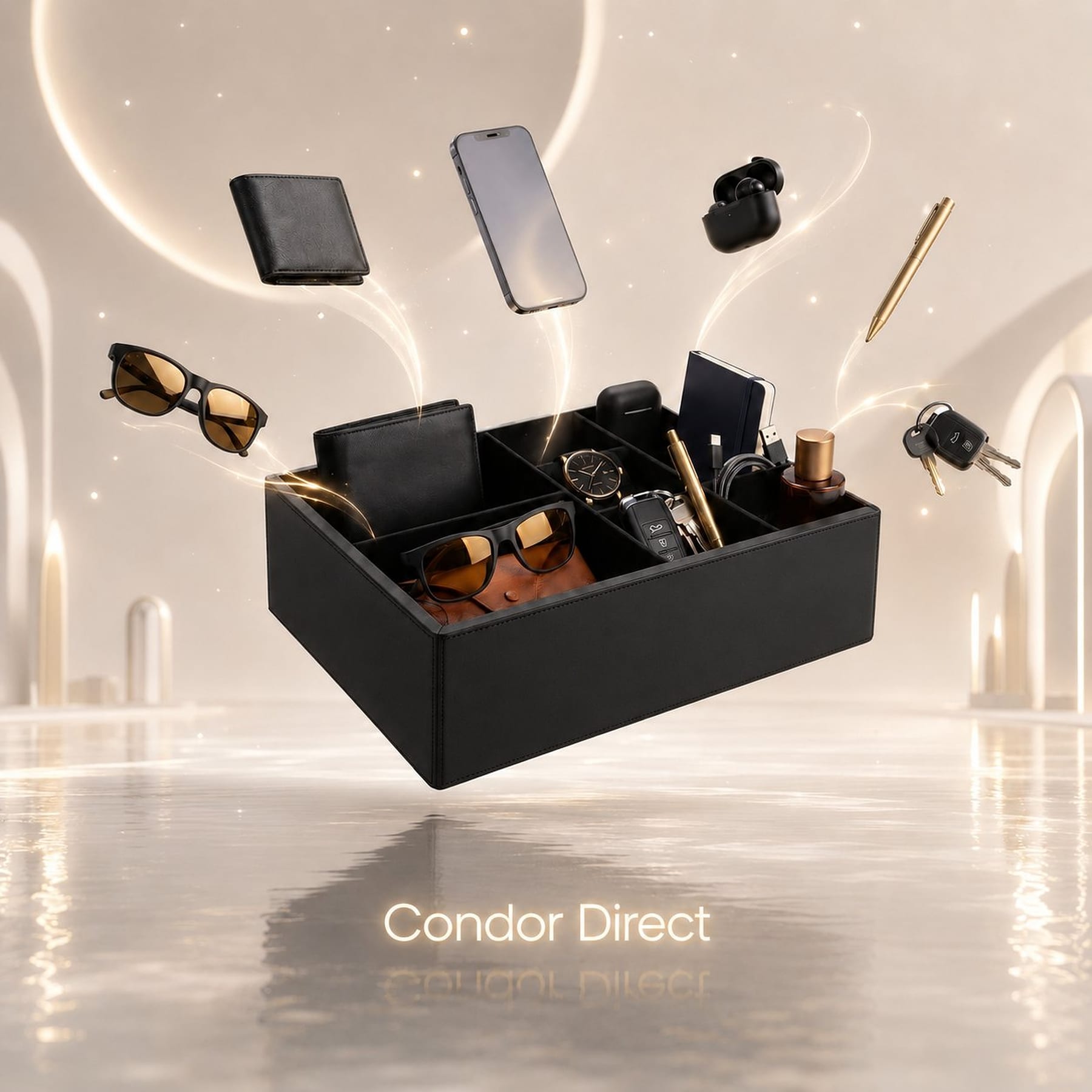 Black Condor Direct premium car seat organizer filled with everyday essentials